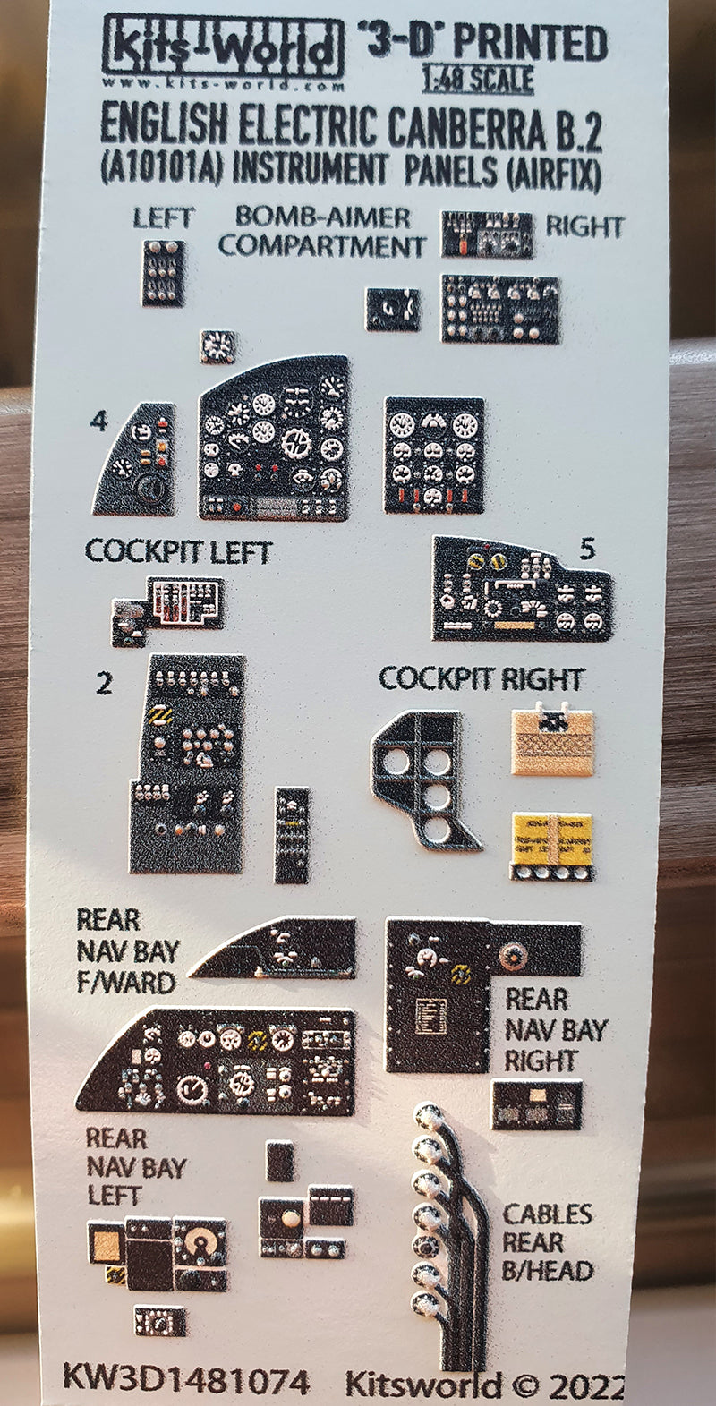 Kits-World 3D1481074 1:48 Full Colour 3D Decals - BAC/EE Canberra B.2/B.20 Cockpit Instrument Panel