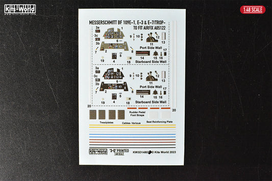 Kits-World 3D1481076 1:48 Full Colour 3D Decals - Messerschmitt Bf-109E-1/E-3/E-7 Interior Cockpit Set