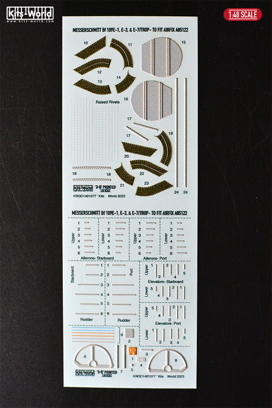 Kits-World 3D1481077 1:48 Full Colour 3D Decals - Messerschmitt Bf-109E-1/E-3/E-7 Exterior Detail Set