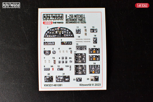 Kits-World 3D1481081 1:48 Full Colour 3D Decals - North American B-25G Mitchell Exterior Cockpit Set