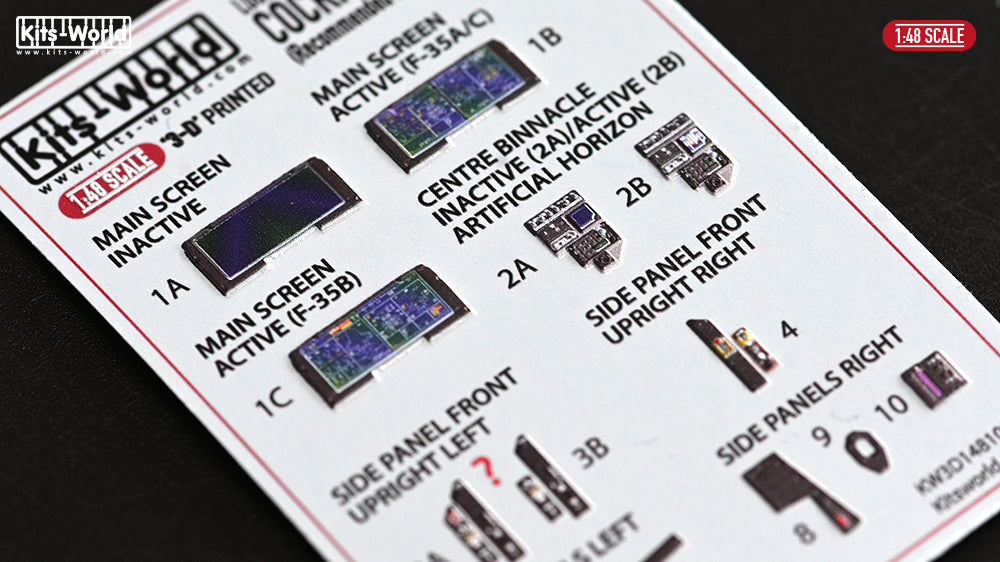 Kits-World 3D1481086 1:48 F-35A, F-35B, F-35C Lightning screens off/ active 3D Full colour Instrument Panels