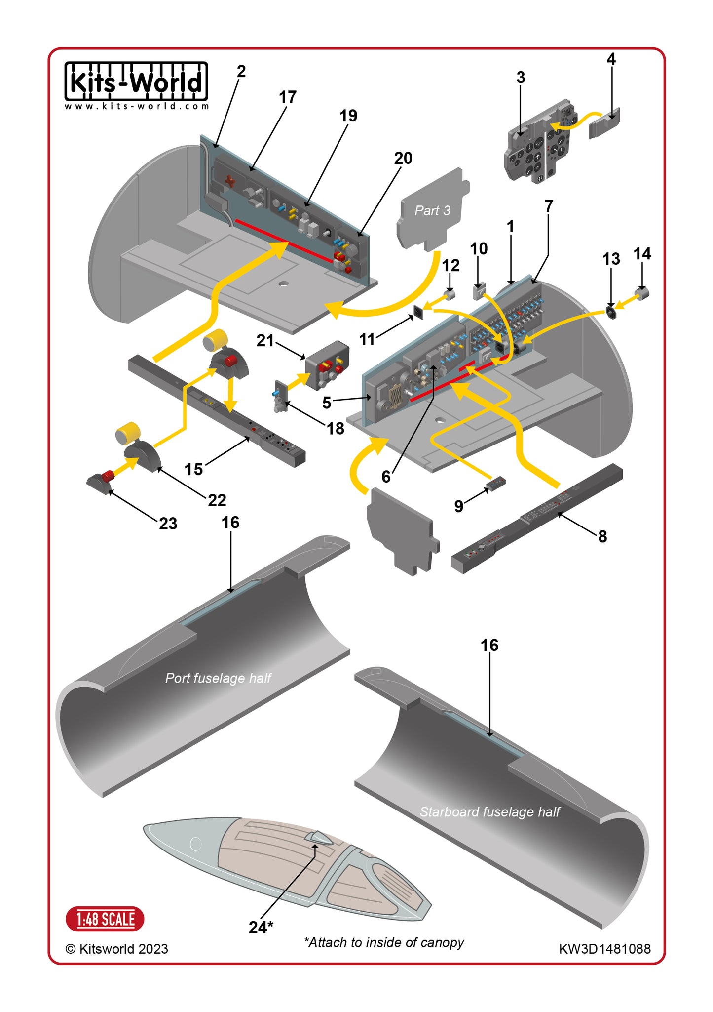 Kits-World KW3D1481088 1:48 Sukhoi Su-7BMK/Su-7BKL Cockpit - 3D cockpit decals