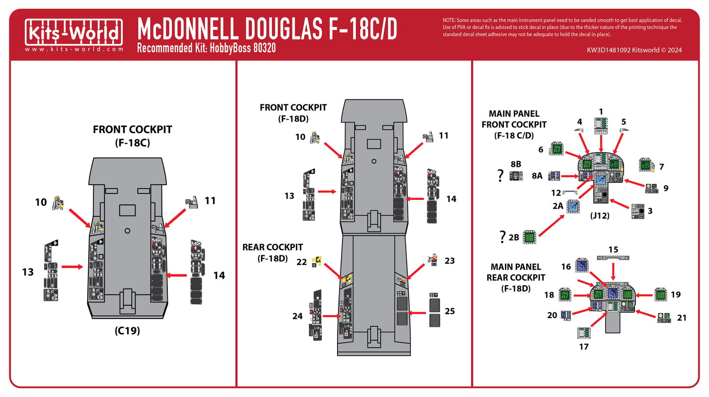 Kits-World KW3D1481092 1:48 F/A-18C/D Hornet cockpit interior detail set