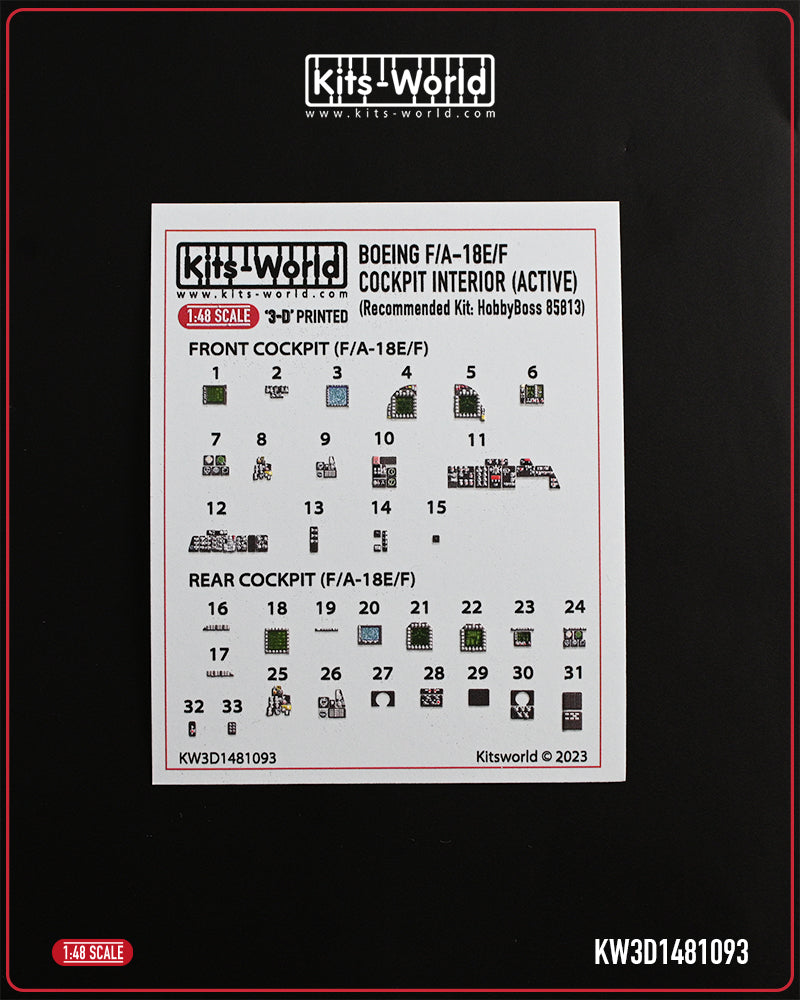 Kits-World KW3D1481093 1:48 F/A-18E F/A-18F Hornet cockpit interior detail set