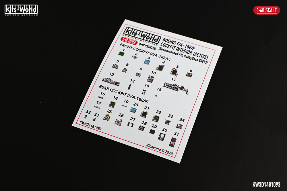 Kits-World KW3D1481093 1:48 F/A-18E F/A-18F Hornet cockpit interior detail set