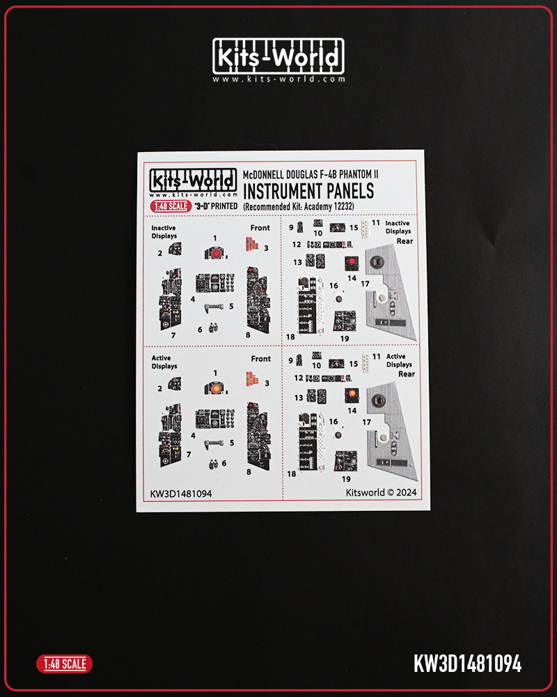 Kits-World KW3D1481094 1:48 F-4B Phantom II cockpit interior detail set