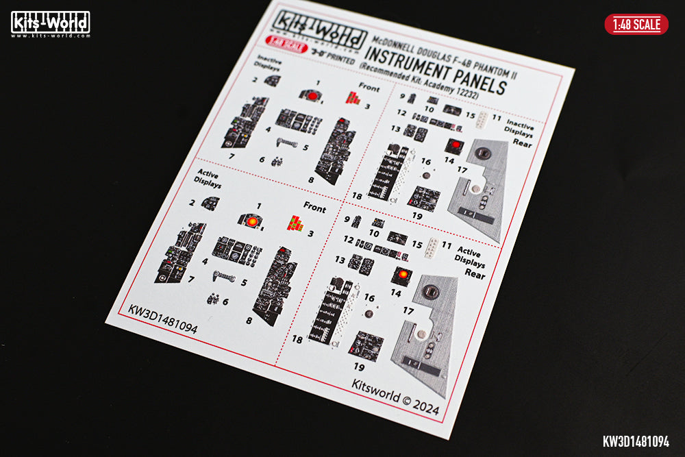 Kits-World KW3D1481094 1:48 F-4B Phantom II cockpit interior detail set