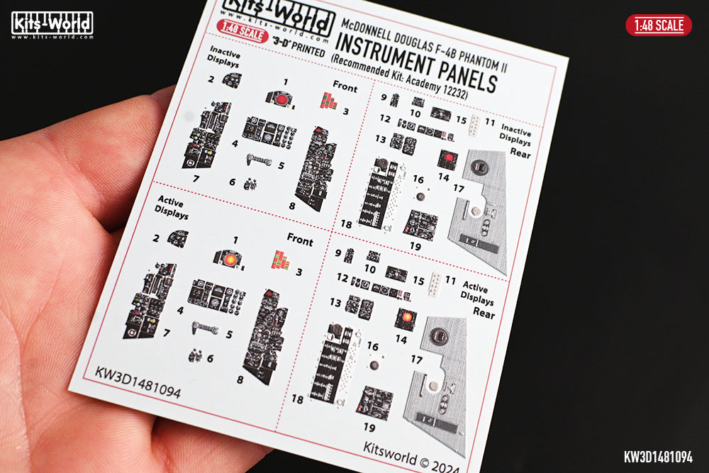 Kits-World KW3D1481094 1:48 F-4B Phantom II cockpit interior detail set