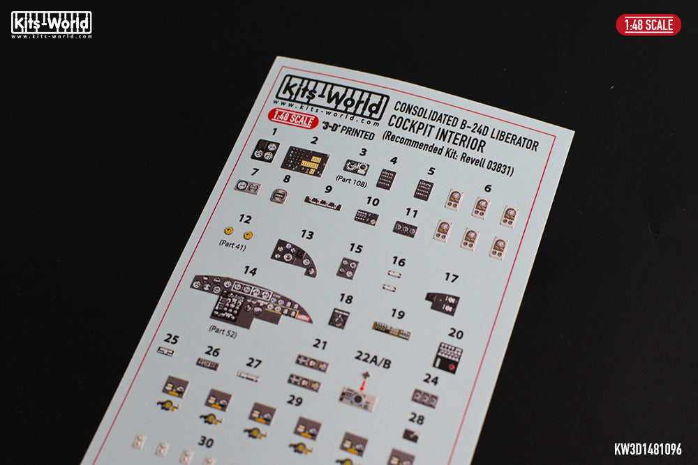 Kits-World KW3D1481096 1:48 B-24D Liberator cockpit interior detail set