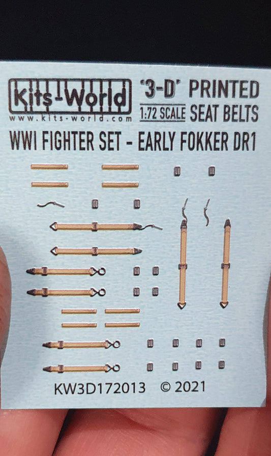 Kits-World 3D172013 1:72 Full Colour 3D Decals - WWI Fighter Set Early Fokker DR.I Triplane Seat Belt Set