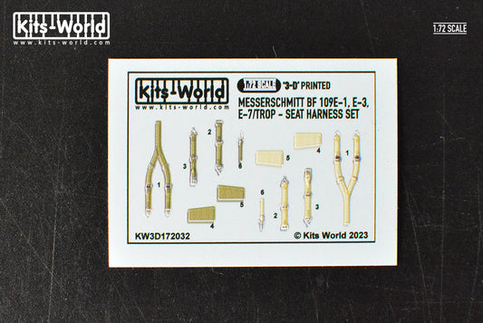 Kits-World 3D172032 1:72 Full Colour 3D Decals - Messerschmitt Bf 109E-1/3/7 Seat Harness & Belts Set