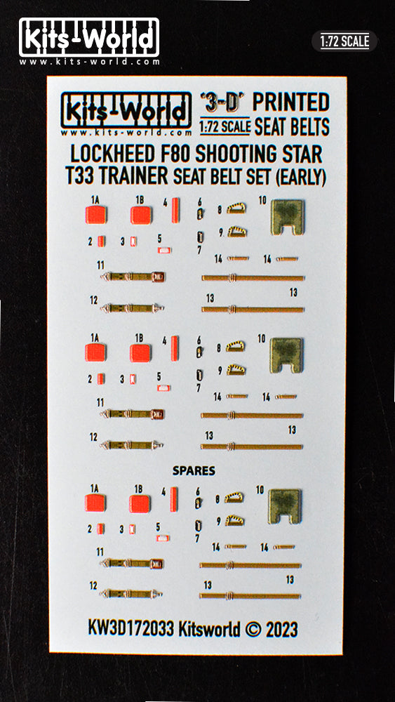 Kits-World 3D172033 1:72 Full Colour 3D Decals - Lockheed T33 Shooting Star Early Ejection Seat Belt Set