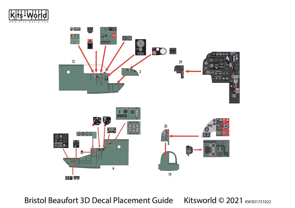 Kits-World 3D1721022 1:72 Full Colour 3D Decals - Bristol Beaufort Mk.I Cockpit Instrument Panels