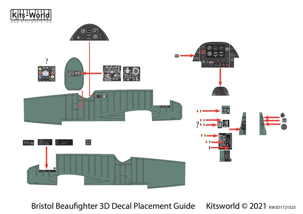 Kits-World 3D1721023 1:72 Full Colour 3D Decals - Bristol Beaufighter TF Mk10 Cockpit Instrument Panels