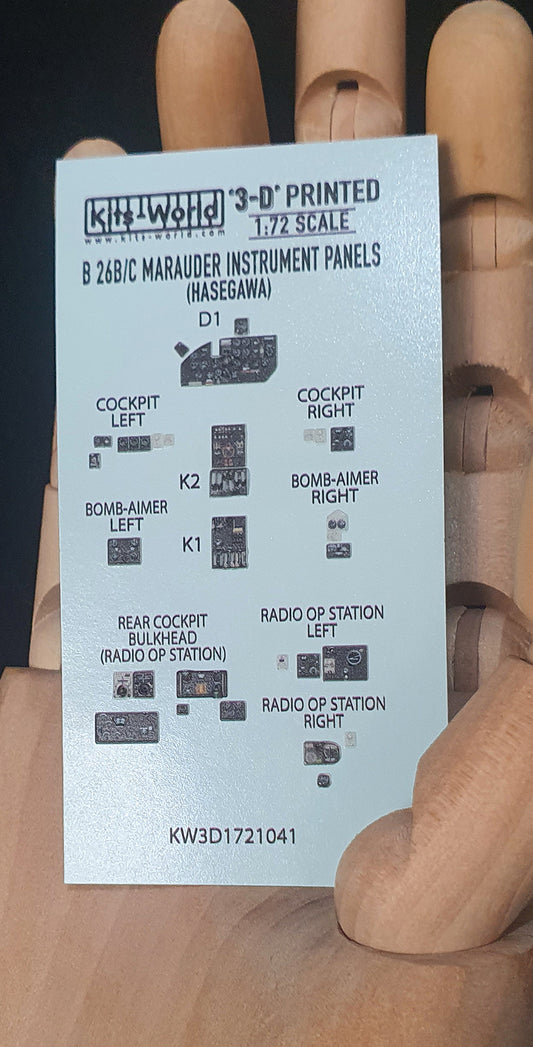 Kits-World 3D1721041 1:72 Full Colour 3D Decals - Martin B-26B/C Marauder Cockpit Instrument Panels