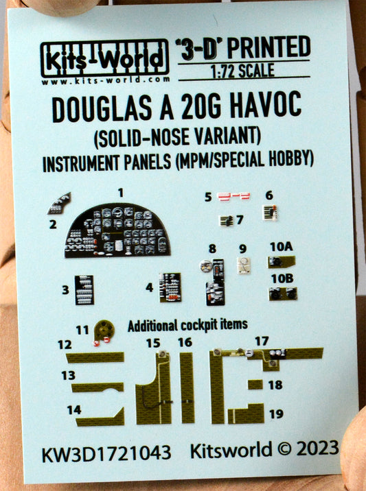 Kits-World 3D1721043 1:72 Full Colour 3D Decals - Douglas A-20G Havoc with Solid Nose Cockpit Instrument Panels