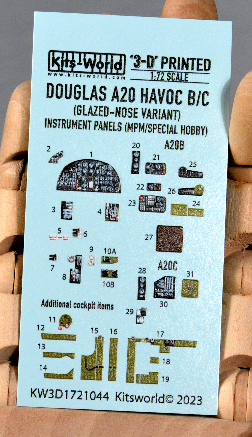 Kits-World 3D1721044 1:72 Full Colour 3D Decals - Douglas A-20G Havoc with Glazed-Nose Variant Cockpit Instrument Panels