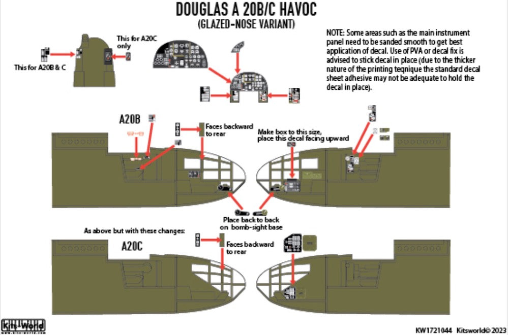 Kits-World 3D1721044 1:72 Full Colour 3D Decals - Douglas A-20G Havoc with Glazed-Nose Variant Cockpit Instrument Panels