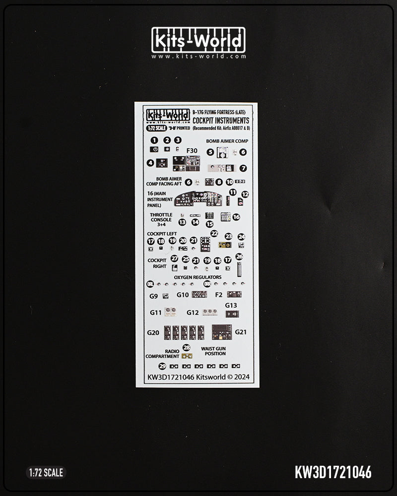 Kits-World KW3D1721046 1:72 B-17G Flying Fortress - Late Version - 3D Full colour Instrument Panels