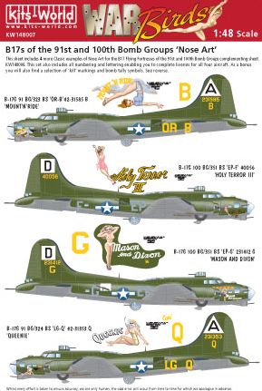 Kits-World KW148007 1:48 Boeing B-17G Flying Fortress Nose Art of the 91st & 100th BG