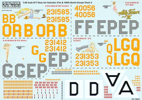 Kits-World KW148007 1:48 Boeing B-17G Flying Fortress Nose Art of the 91st & 100th BG