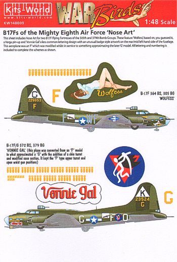 Kits-World KW148009 1:48 Boeing B-17F Flying Fortress Mighty Eighth AF âNose Artâ Part 1