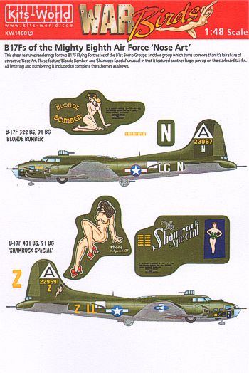 Kits-World KW148010 1:48 Boeing B-17F Flying Fortress Mighty Eighth AF âNose Artâ Part 2