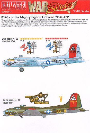 Kits-World KW148013 1:48 Boeing B-17G Flying Fortress 91st BG 8th AF Nose Art Part 1