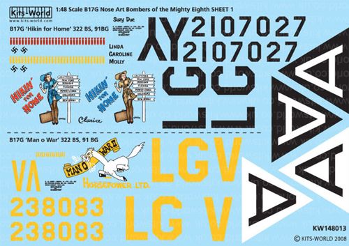 Kits-World KW148013 1:48 Boeing B-17G Flying Fortress 91st BG 8th AF Nose Art Part 1