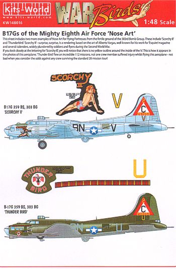 Kits-World KW148016 1:48 Boeing B-17G Flying Fortress 359th BS 303rd BG 8th AF Nose Art Part 4