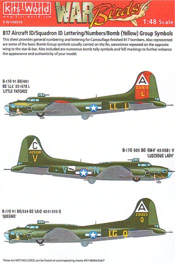 Kits-World KW148018 1:48 Boeing B-17G Flying Fortress General Numbering & Letters