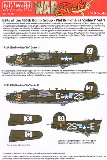 Kits-World KW148019 1:48 Consolidated B-24H Liberator Zodiacs Set 1