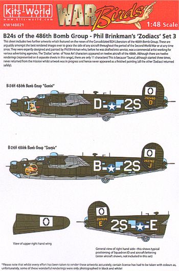 Kits-World KW148021 1:48 Consolidated B-24H Liberator Zodiacs Set 3