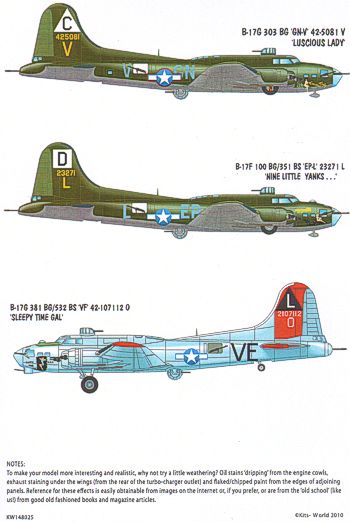 Kits-World KW148025 1:48 Boeing B-17F/G Flying Fortress General Numbering & Letters