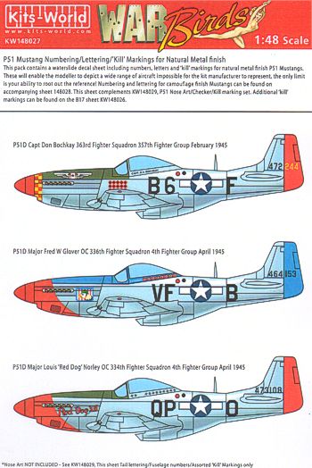 Kits-World KW148027 1:48 North-American P-51D Mustang General Numbering & Letters