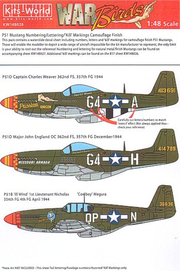 Kits-World KW148028 1:48 North-American P-51B/D Mustang General Numbering & Letters