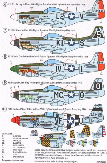 Kits-World KW148029 1:48 North-American P-51D Mustang Nose Art Selection 1