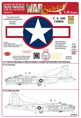 Kits-World KW148125 1:48 Boeing B-17F/G Flying Fortress Red Outlined Stars & Bars