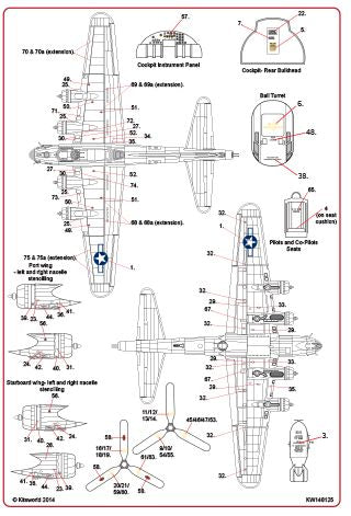 Kits-World KW148125 1:48 Boeing B-17F/G Flying Fortress Red Outlined Stars & Bars