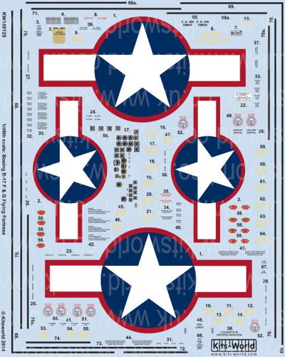 Kits-World KW148125 1:48 Boeing B-17F/G Flying Fortress Red Outlined Stars & Bars