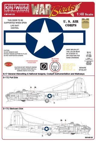 Kits-World KW148128 1:48 Boeing B-17G Flying Fortress Comprehensive General Stencilling