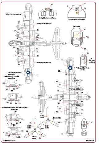 Kits-World KW148128 1:48 Boeing B-17G Flying Fortress Comprehensive General Stencilling