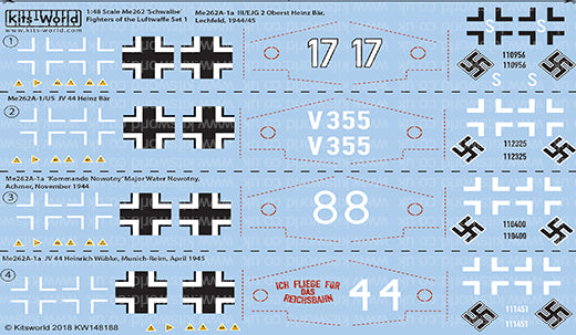 Kits-World KW148188 1:48 Messerschmitt Me-262 Nicknamed Schwalbe