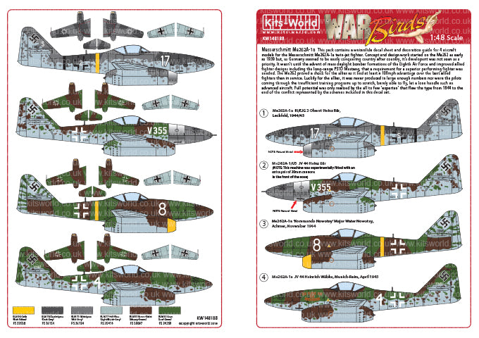 Kits-World KW148188 1:48 Messerschmitt Me-262 Nicknamed Schwalbe