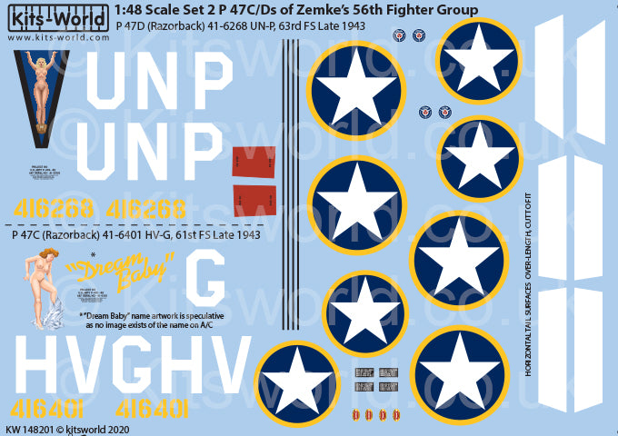 Kits-World KW148201 1:48 Republic Razorback P-47's of the 56th Fighter Group Set 2