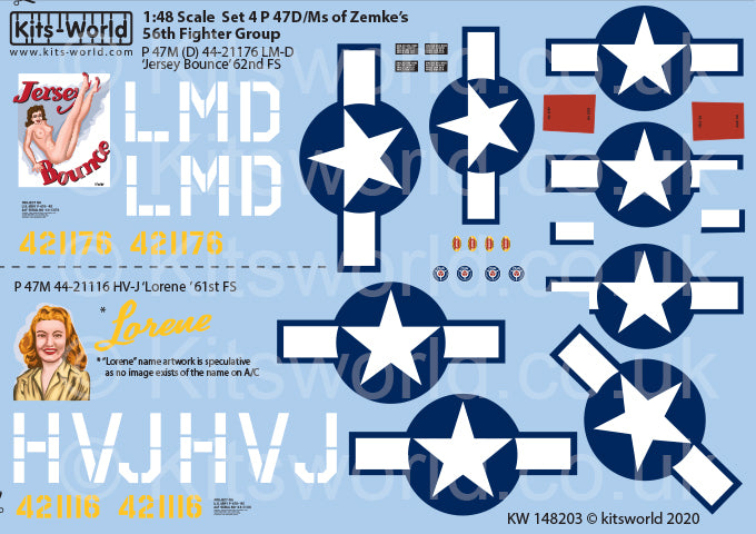 Kits-World KW148203 1:48 Republic Razorback P-47's of the 56th Fighter Group Set 4