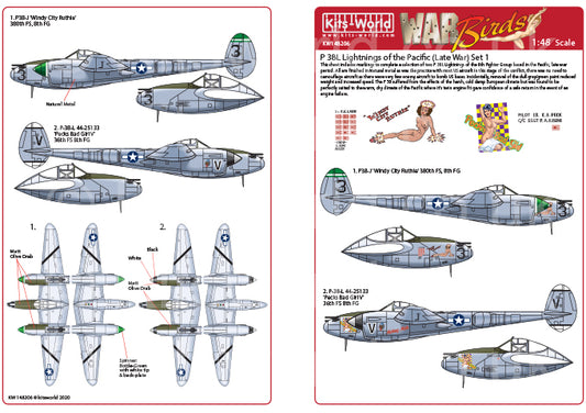 Kits-World KW148206 1:48 Lockheed P-38L Lightning's of the Pacific (Late War) Set 1