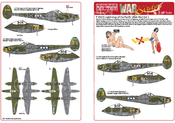 Kits-World KW148208 1:48 Lockheed P-38L Lightnings of the Pacific (Mid War) Set 3