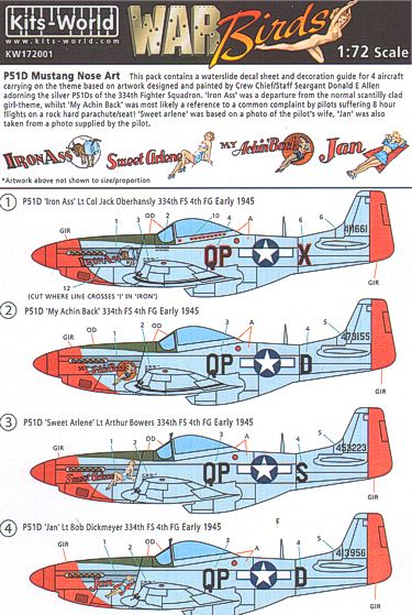 Kits-World KW172001 1:72 North-American P-51D Mustang Nose Art 334th FS 4FG