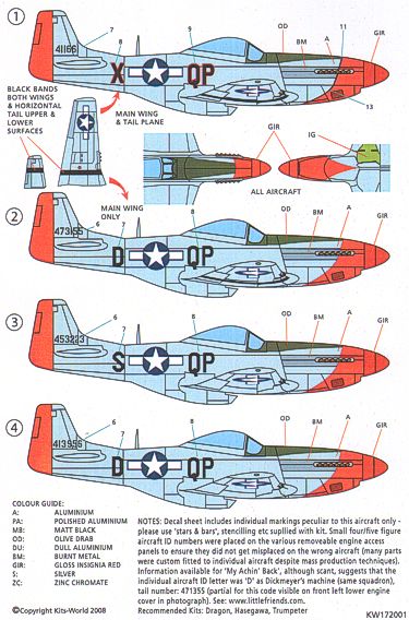 Kits-World KW172001 1:72 North-American P-51D Mustang Nose Art 334th FS 4FG